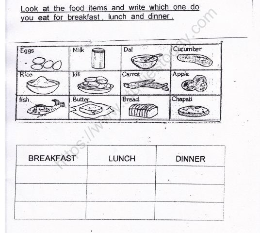 CBSE Class 1 EVS Our Food Worksheet Set C Practice Worksheet For ...